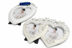 Wedding Photo Frame Set of 2 Heart Rhinestone Ivory Bride Groom Table Decor
