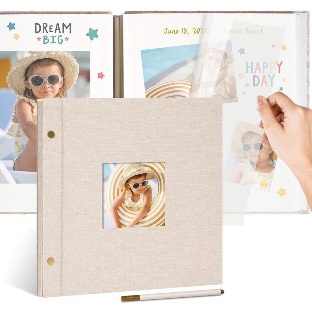 12×12 Inch Linen Self Adhesive Photo Album with Window, 60 Pages Large Scrapb…