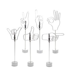 Cute Finger Gesture Desk Photo Display with Clips for Office, Table Silver