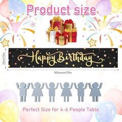 Black Gold Happy Birthday Table Runner, 72×13 in Happy Birthday Table