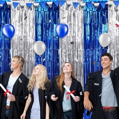 6Pack 3.3Ft x 6.6Ft Graduation Foil Fringe Curtain Backdrop Decorations, Blue…