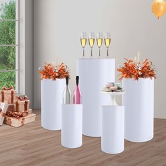 5Pcs White Wedding Round Cylinder Stands Round Display Cylinder Pedestal Stands