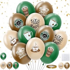 48 Pcs Coffee Birthday Decorations Party Balloons Set, Disposable Green Brown