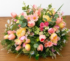 Pastel Tulip Floral Centerpiece for Table, Farmhouse arrangement