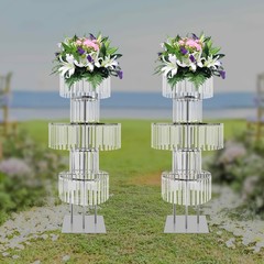 2Pcs Acrylic Crystal Flower Stand Wedding Vase Party Dinner Pedestal Stand Decor