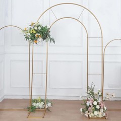 8 ft Gold Double Round Top Metal Floral Display Frame Arch Backdrop Stand Party
