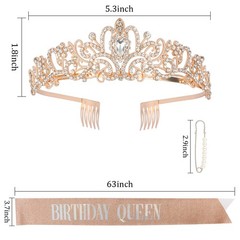 CAVETEE Rose Gold Birthday Crown and Sash for Queen – Women’s