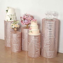 5 BLUSH Geometric Sequins Cylinder Display STAND COVERS Set Party Decorations