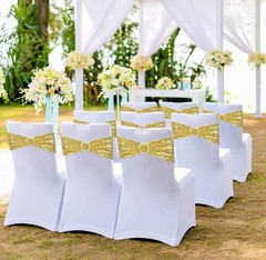 100Pc Stretch Sequin Chair Sashes One-Sided Glitter Spandex Chair Bands w/Buckle