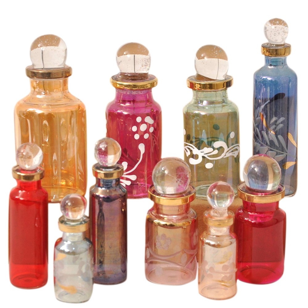 Egyptian Perfume bottles, Empty Glass Mini Mix Colors-Set of 10, Multi Color