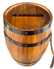 Wedding Card Wood Barrel Gift Card Box On Wooden Stand, Slotted Lid 11″