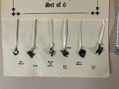 Vintage Silver Wedding Cake Pulls, 6 Charms + Ribbons on card