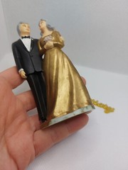 Vintage 80s Coast Novelty Cake Topper Anniversary Gold Dress 4.25″