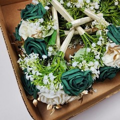 Elegant 7″ Bridesmaid Bouquets Set of 6 – Emerald White Roses Gold Accents