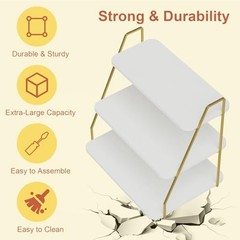 Cupcake Stand, 3-Tier Dessert Stand for 55 Cupcakes, Wood & Metal White & Gold
