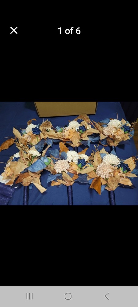 Bridesmaid Russet Orange & Denim Blue bouquets, Boutonnieres, & Decorations NEW