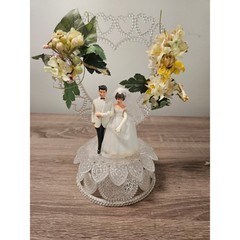 Vintage Wedding Cake Topper Lot 4pc Wilton Bride Groom Retro Lace Floral 1993