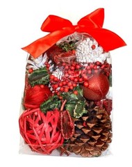 Pine Cone Christmas Winter Potpourri Bag with Red Berries and Glitter