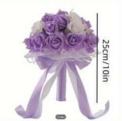 Lot 4 – Bridesmaid Bouquet Wedding Pearl Artificial Fake Flowers Purple Lavender