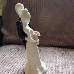 Ceramic Bride Groom Wedding Cake Topper Figurine White Black Pink Romantic