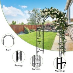 Metal Garden Arch with Ground Stakes Climbing Plant Trellis Wedding Frame Decor