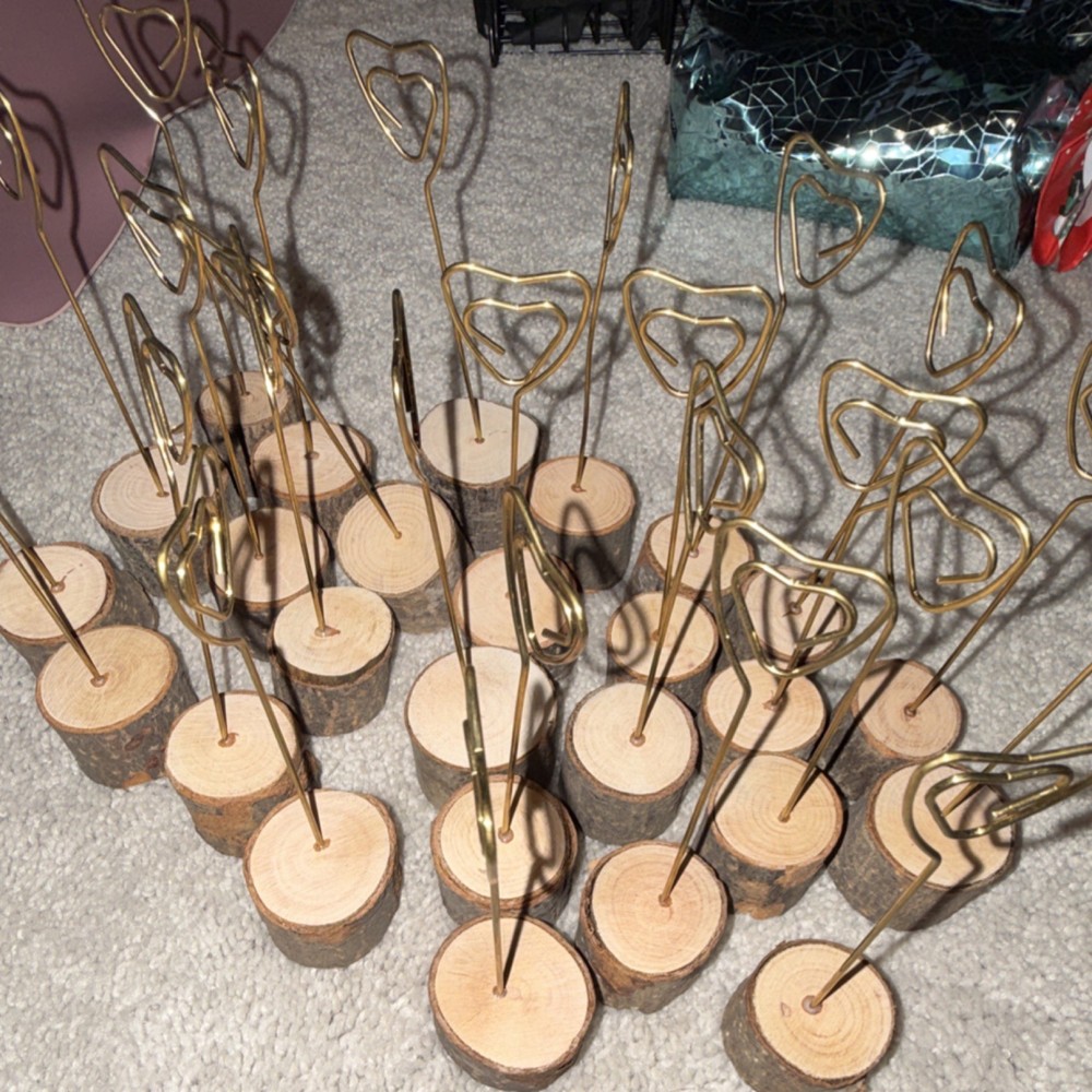 Rustic Wood & Metal Heart Place Card Holders for Wedding Tables, Matte Finish