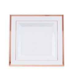 10 Plastic White 10″ Square Plates with Rose Gold Rim Disposable Party Wedding