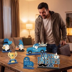 6 Pcs Father’s Day Table Decorations – Wooden Best Dad Ever Centerpieces No 1 Da
