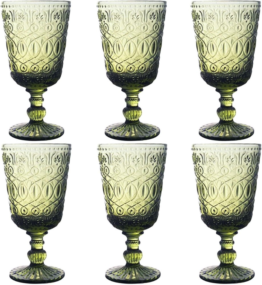 Green Drinking Glasses set of 6 Red Wine Goblets 10 OZ Colored Water Beverage…