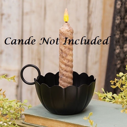 NEW Primitive BLACK Metal Taper Candle Holder Handle 3.25″Hx4″D FARMHOUSE Rustic