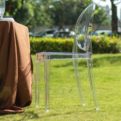 4 CLEAR Stackable Transparent Acrylic Banquet CHAIRS Oval Back Party Decorations