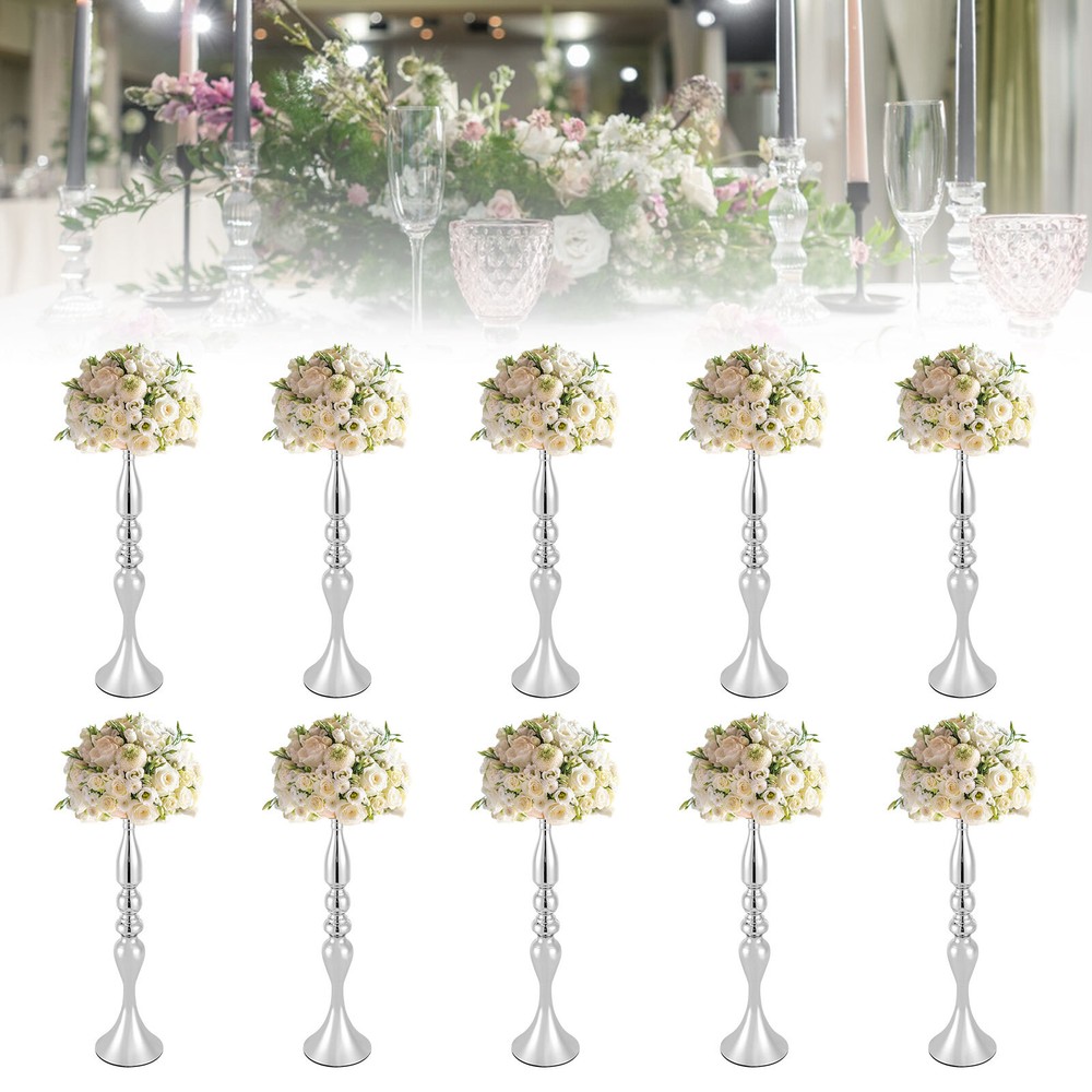 10 Pcs Silver Vases Wedding Tables Centerpieces Vases 19.7″ Height Flower Vases