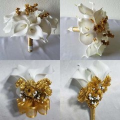 Ivory Gold Calla Lily Bridal Wedding Bouquet Accessories