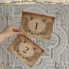 Vintage Wedding Table Number Cards Antique style, frame, Shabby Chic, Names