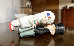 Vintage Hand Painted Japanese Porcelain Wedding Cake Toppers 1920s-30s.