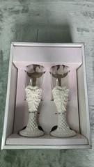 Wedding Champagne Toasting Flute Glasses with Bling Bow/Pearls Glitter Stems New