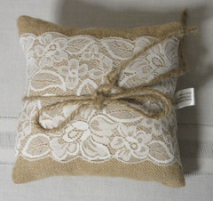 Studio His & Hers Burlap & Lace Floral Wedding Ring Pillow Jute tie