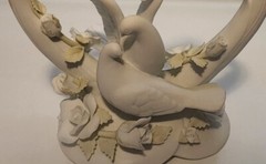 Wedding Cake Topper Doves Roses Heart White Porcelain Unique Love Bridal Gift