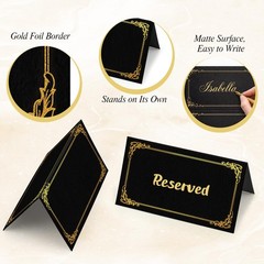 150Pcs Black Place Cards for Table Setting Small Name Cards with Gold Foil Bo…