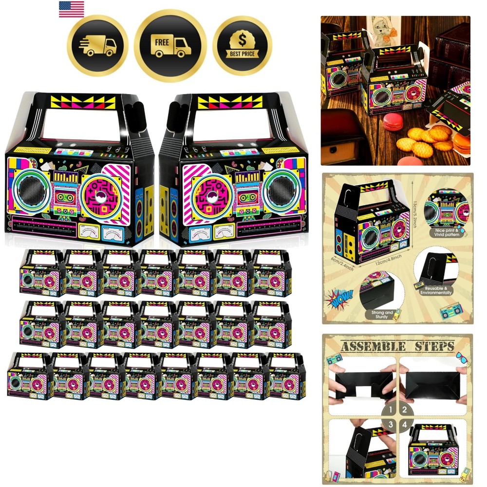 24 Pcs 80s Party Favors Boxes 90s Novelty Boom Box Party Decoration Gift Trea…