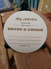 My Advice for the Bride & Groom WEDDING COASTERS, LETTERPRESS X 100 Round