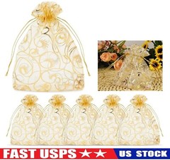 200PCS Sheer Drawstring Organza Jewelry Pouches Wedding Party Favor Gift Bags