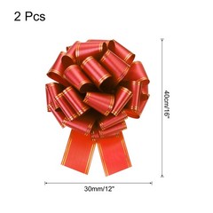 2pcs 12 Inch Large Pull Bow Metallic Car Ribbon with Gold Edge for Wrapping, Red