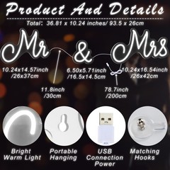 Kittmip Mr and Mrs Neon Sign for Wedding 36.81 x 10.24 Inch Neon Light LED