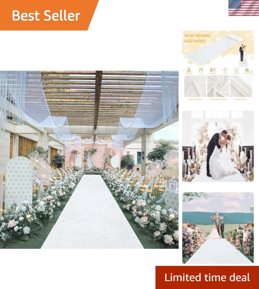 White Aisle Runner for Wedding Velvet Aisle Carpet 2FTx15FT Wedding Accessori…