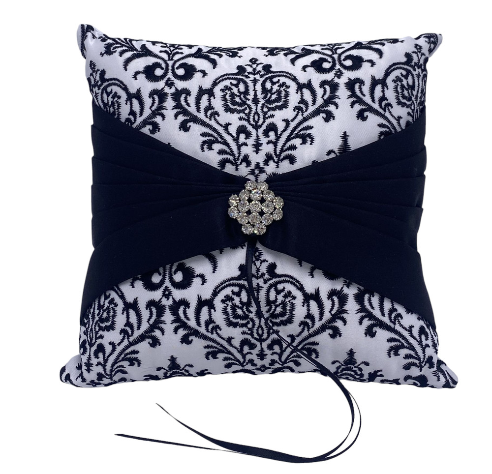 Ring Bearer Pillow Wedding NEW Black White Rhinestones Prty Mail Shp