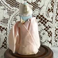 Vintage 1940s 1950s Chalkware Bridesmaid Table Topper in Glass Dome
