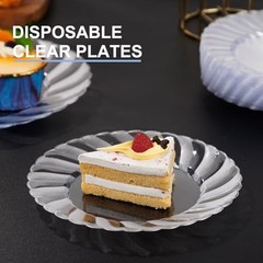 100 Pieces Clear Plastic Plates-6 Inch Plastic Dessert Plates 6 inch,100 Pack