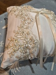 Wedding His/Her Ring Pillow Beaded & Embroidered Beautiful