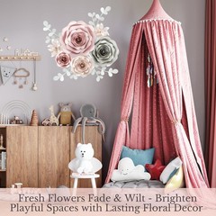 3D Paper Flower Wall Decor Set – Rose Gold Pink, Gray, Ivory